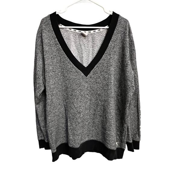 Victoria's Secret Pink Sweaters - VS PINK Gray Black Oversized Love Pink Sweater Size Large